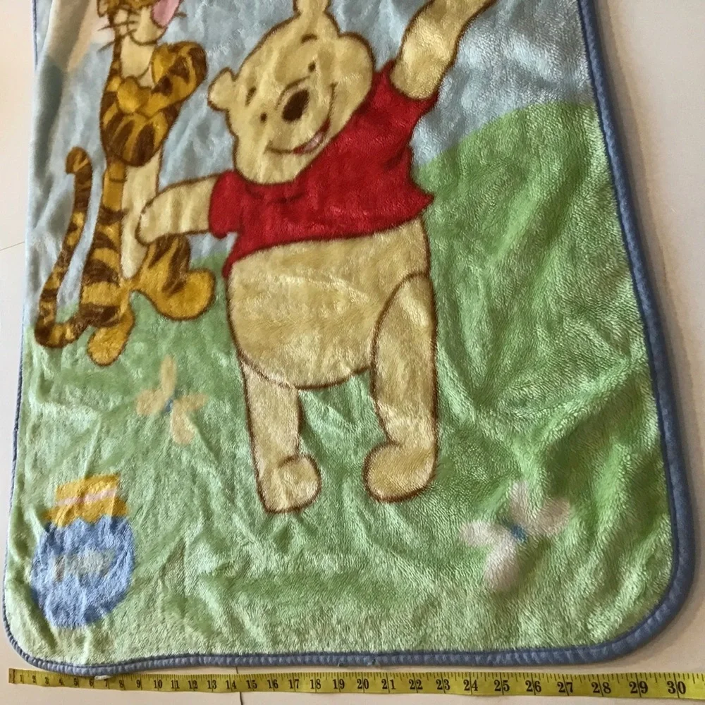 VTG Disney Winnie Pooh Tigger Baby Blanket Fleece Y2K Blue Green Honey Nursery